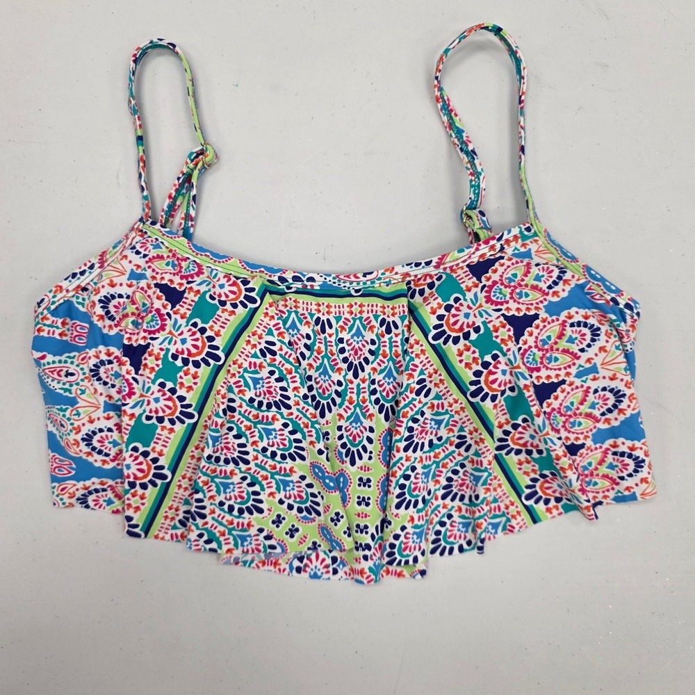 Apt. 9 Women Large Paisley Medallion Flounce Bikini Top Multicolor Ruffle Padded